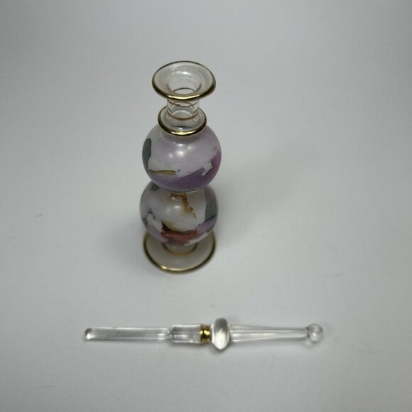 Egyptian hand blown glass perfume bottle gold Watercolour Design With Dauber - Picture 4 of 5